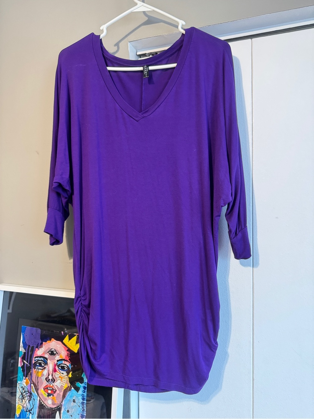 Made by Johnny Purple Oversized V-Neck Dolman Tunic Mini Dress L